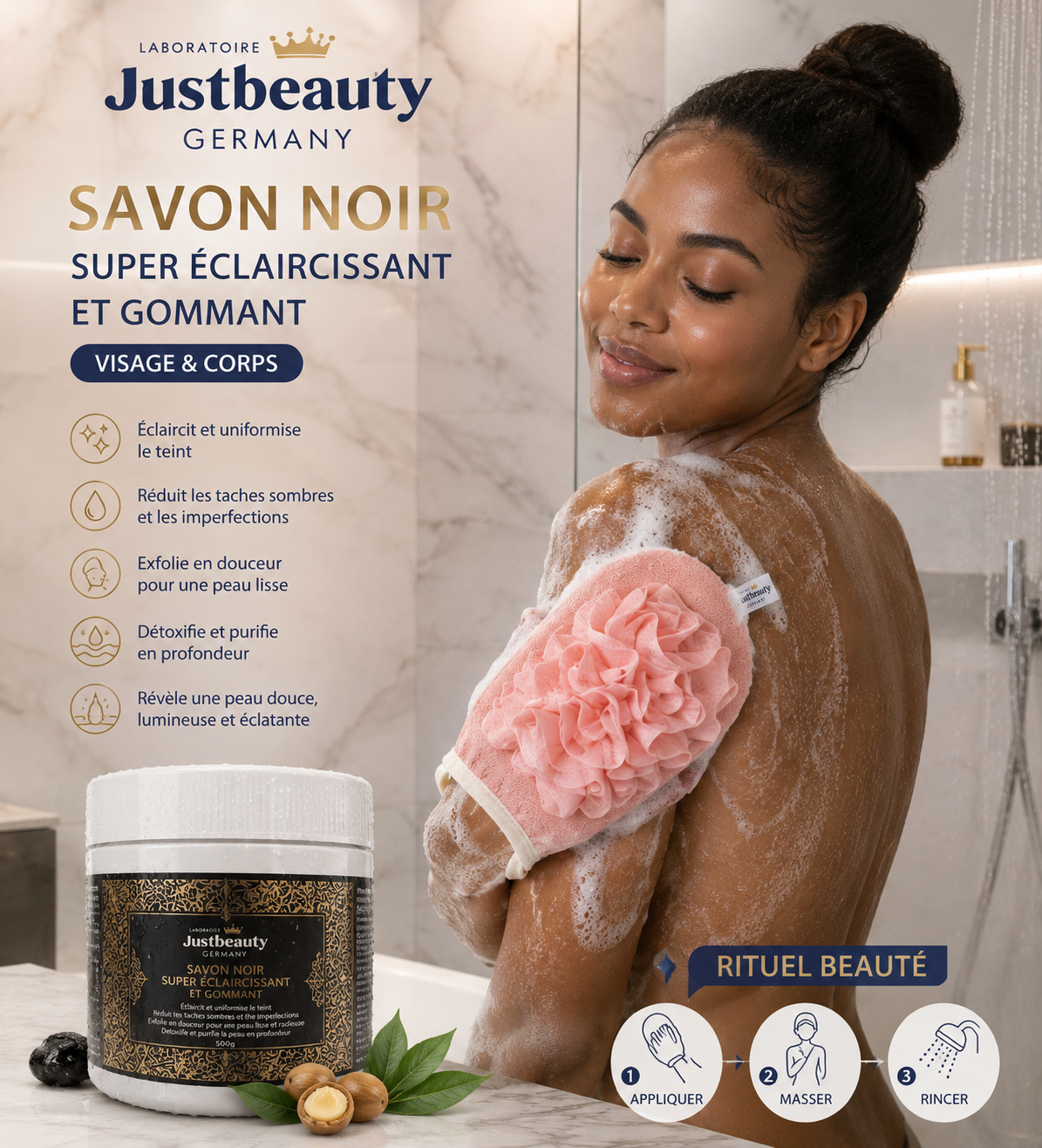 Black Soap Éclat Intense 500g – Dark Spot Care, Exfoliating & Brighten – Justbeauty Germany