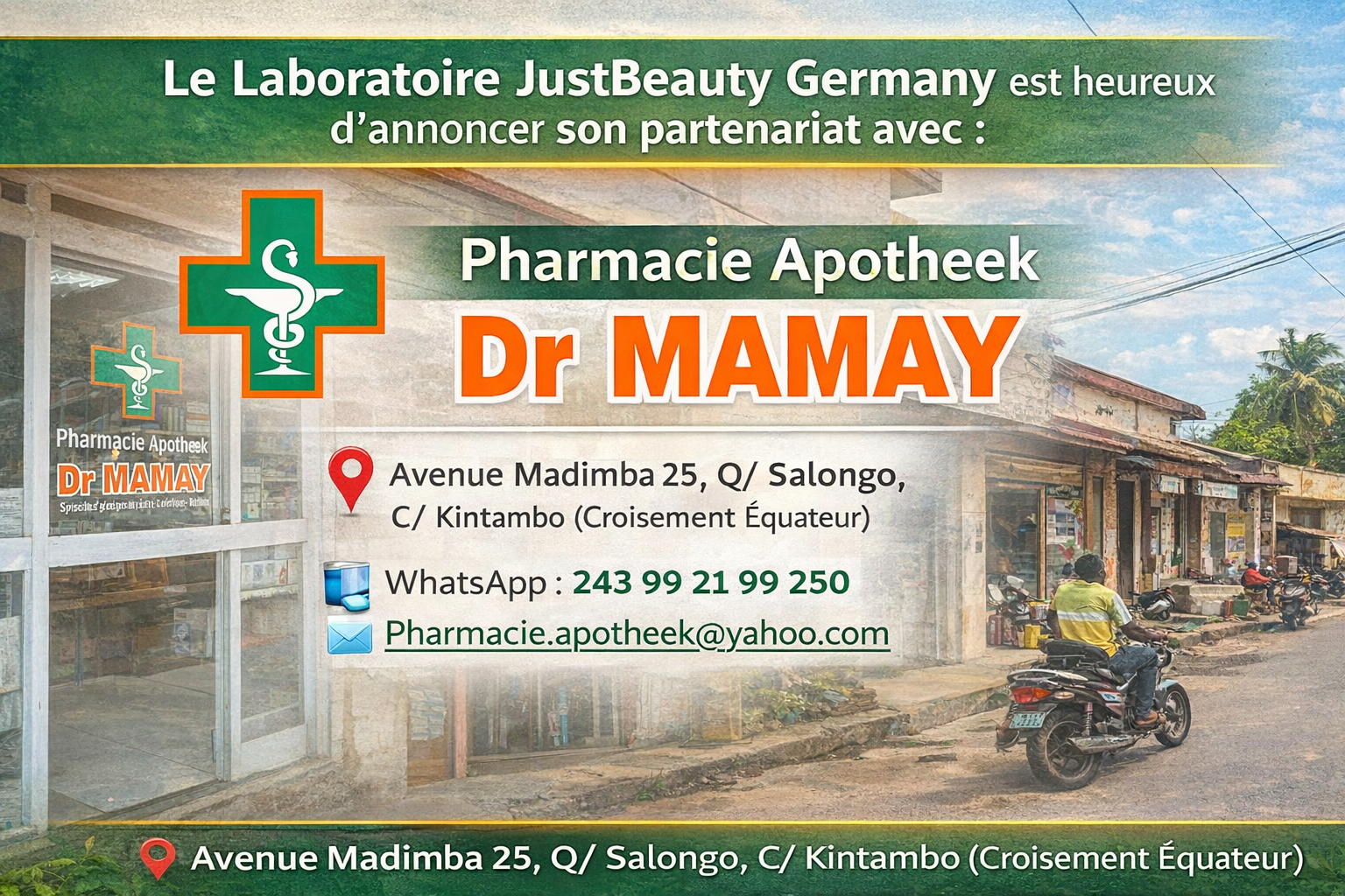 RETROUVEZ JUSTBEAUTY GERMANY DÉSORMAIS À LA PHARMACIE APOTHEEK DR MAMAY - RDC