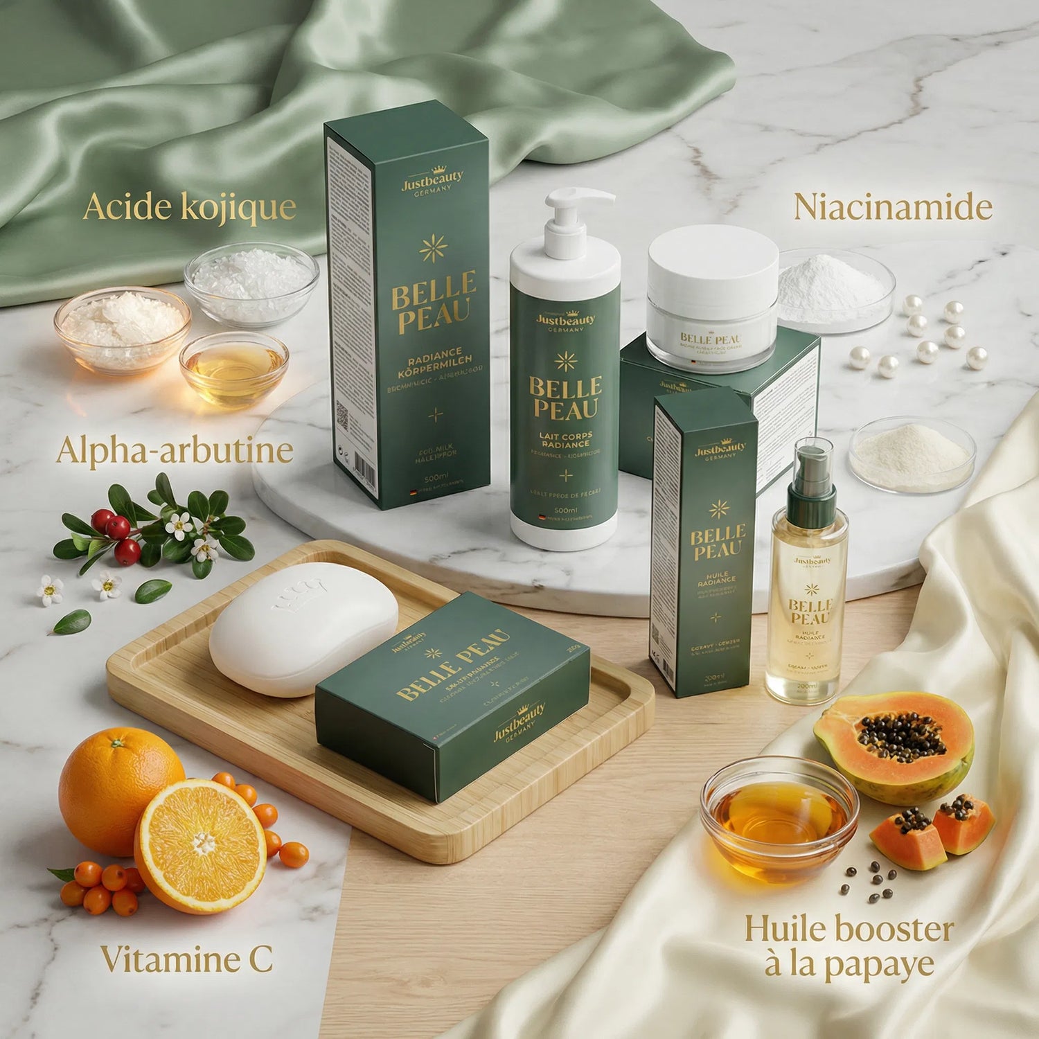 BELLE PEAU – COFFRET LUXE 4 PCS – LA RÉVOLUTION ÉCLAT SIGNÉE JUSTBEAUTY GERMANY