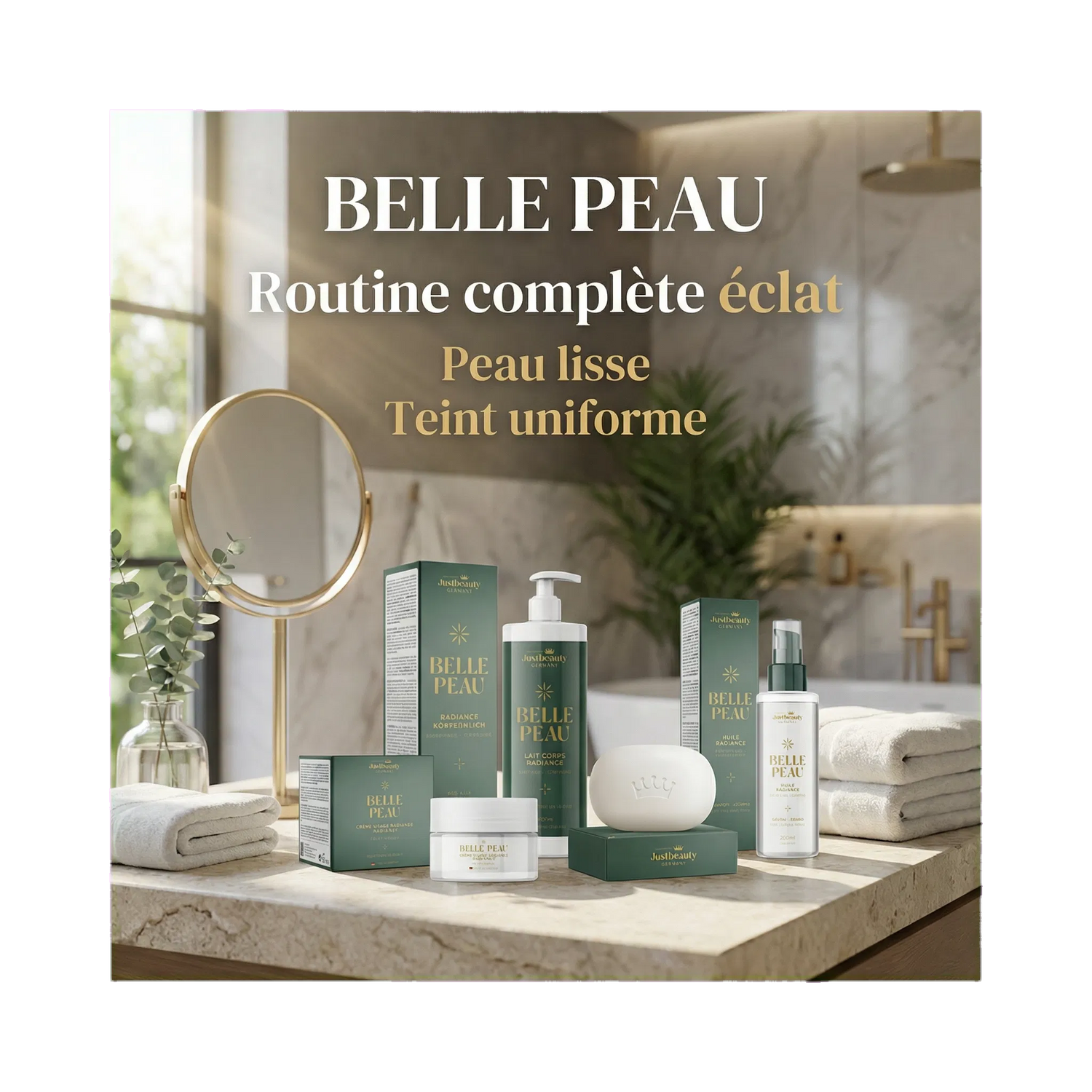 BELLE PEAU – COFFRET LUXE 4 PCS – LA RÉVOLUTION ÉCLAT SIGNÉE JUSTBEAUTY GERMANY