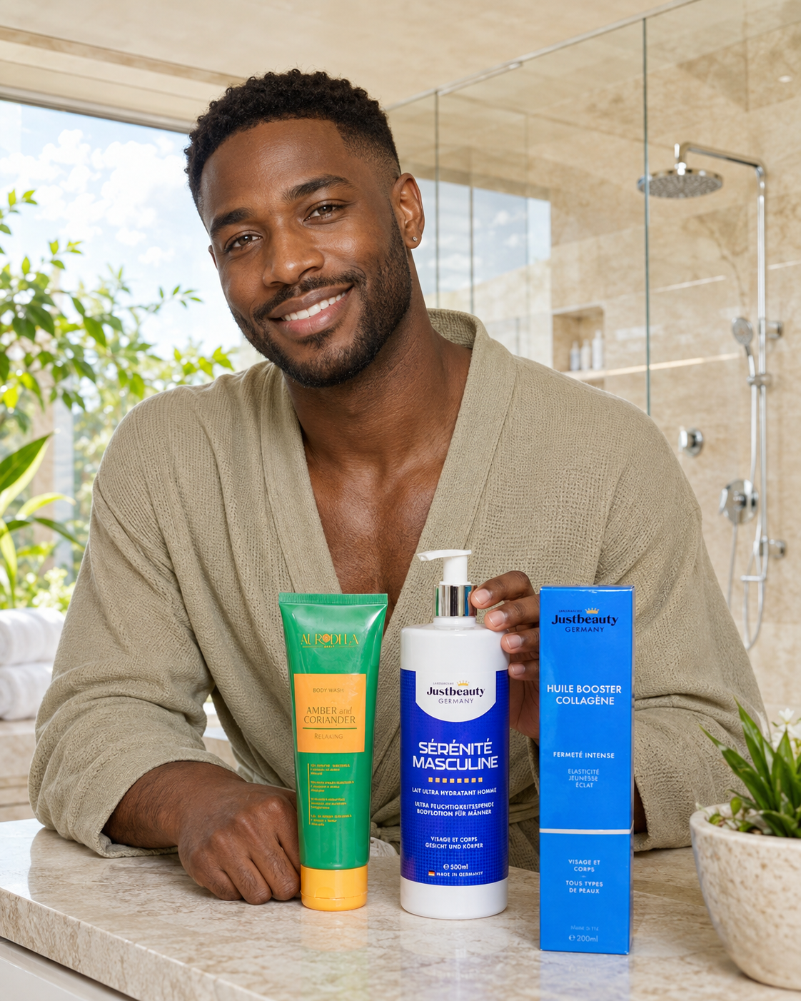 GLOW MAN TRIO – Kit Ultra-Hydratant & Jeunesse | Lait Corps + Huile Booster + Gel Douche