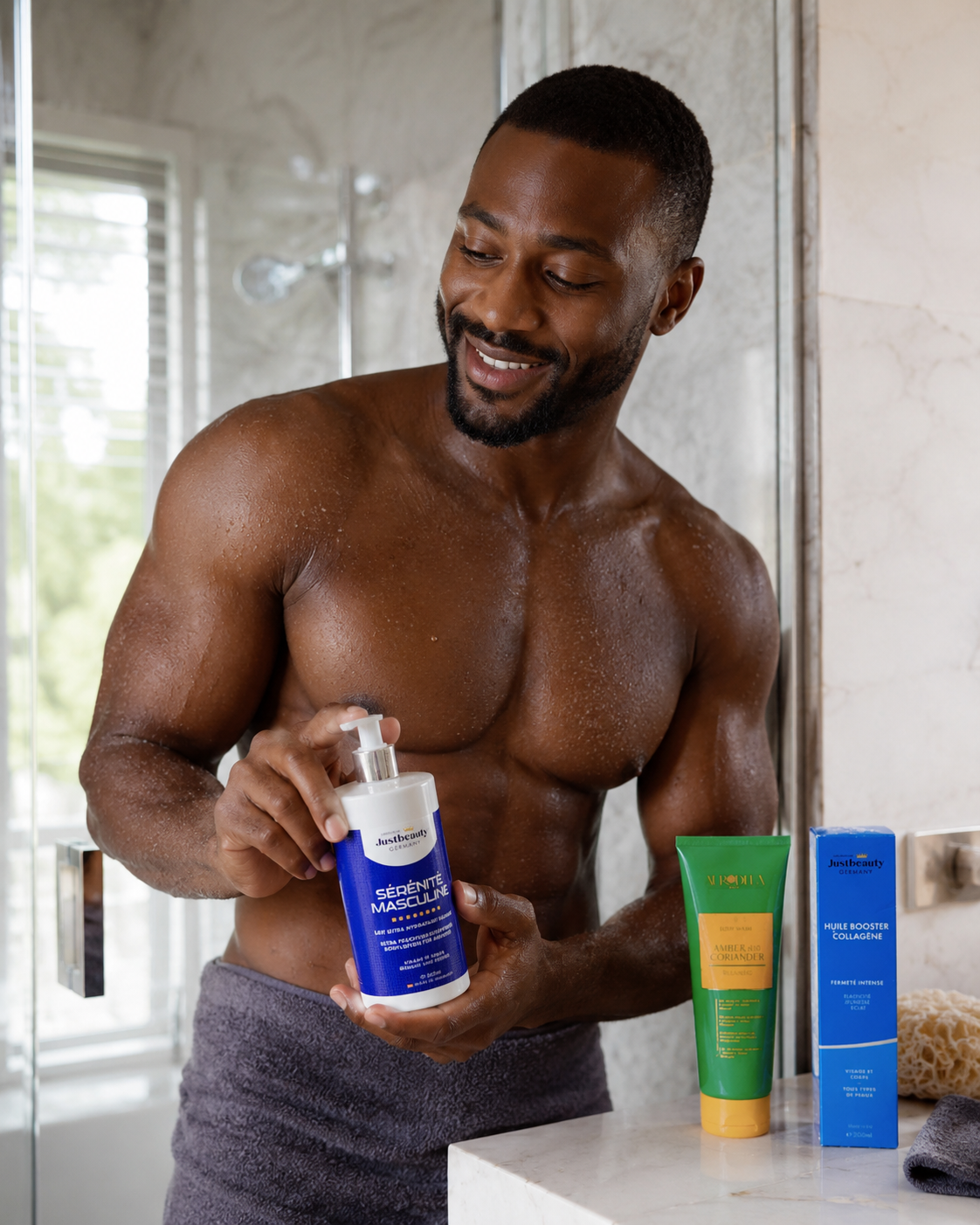 GLOW MAN TRIO – Kit Ultra-Hydratant & Jeunesse | Lait Corps + Huile Booster + Gel Douche