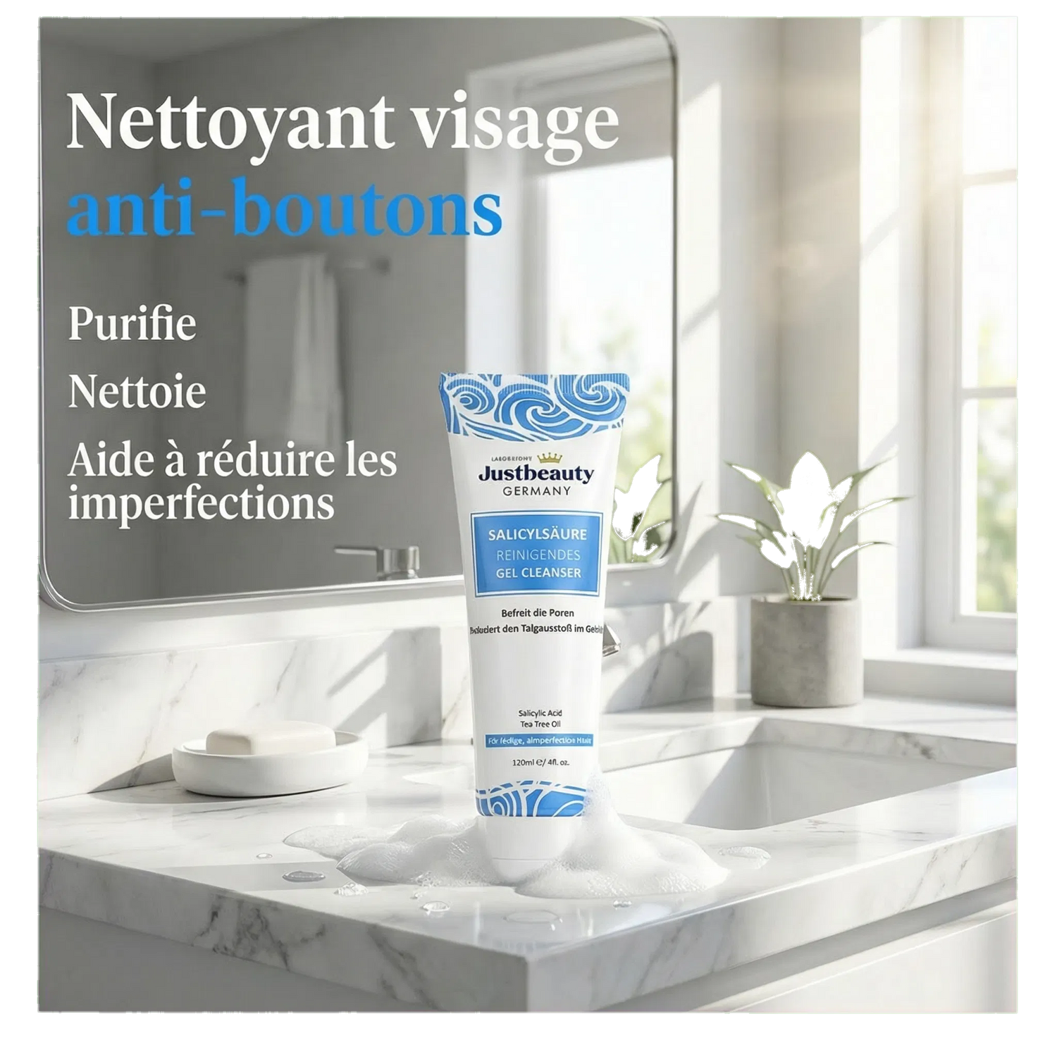 PURE SKIN SOLUTION – Nettoyant Visage Purifiant Anti-Acné; Anti-Imperfections (120 ml)