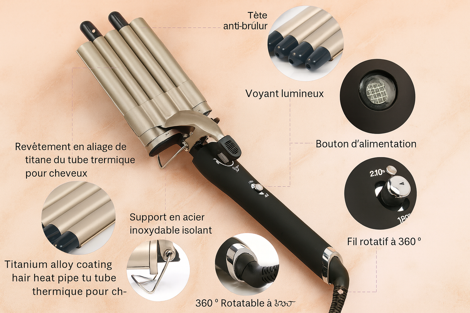 Fer à boucler triple tubes