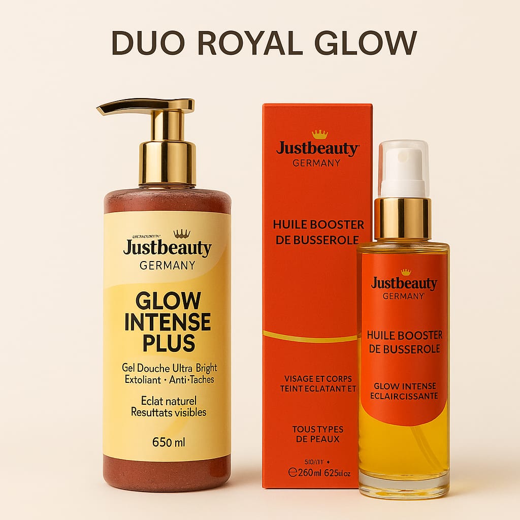 DUO( GEL DOUCHE ÉCLAIRCISSANT + HUILE AU BUSEROLLE)