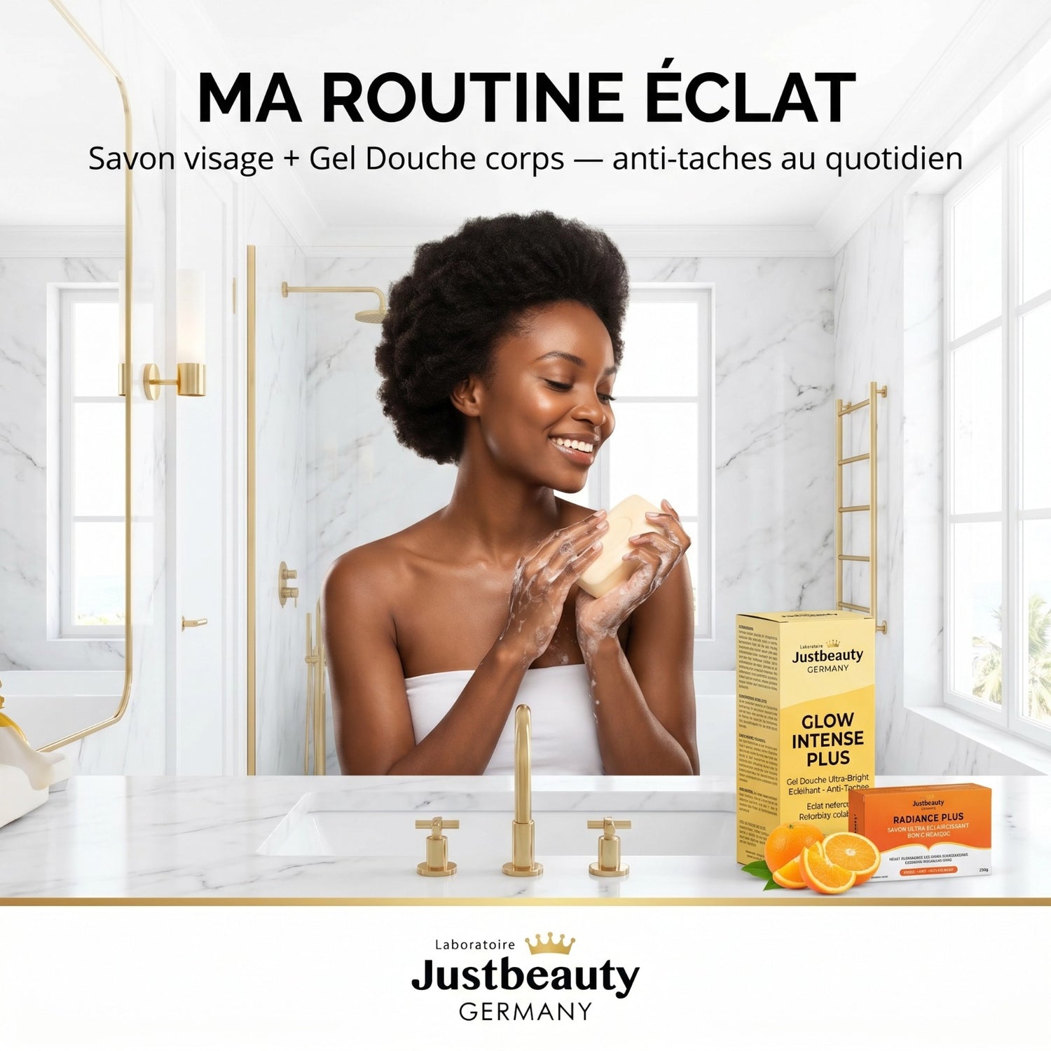 Kit Anti-Taches & Hyperpigmentation – Routine Éclat Corps pour Aider à Uniformiser le Teint avec Savon Kojique 200g + Gel Douche Éclaircissant 650ml