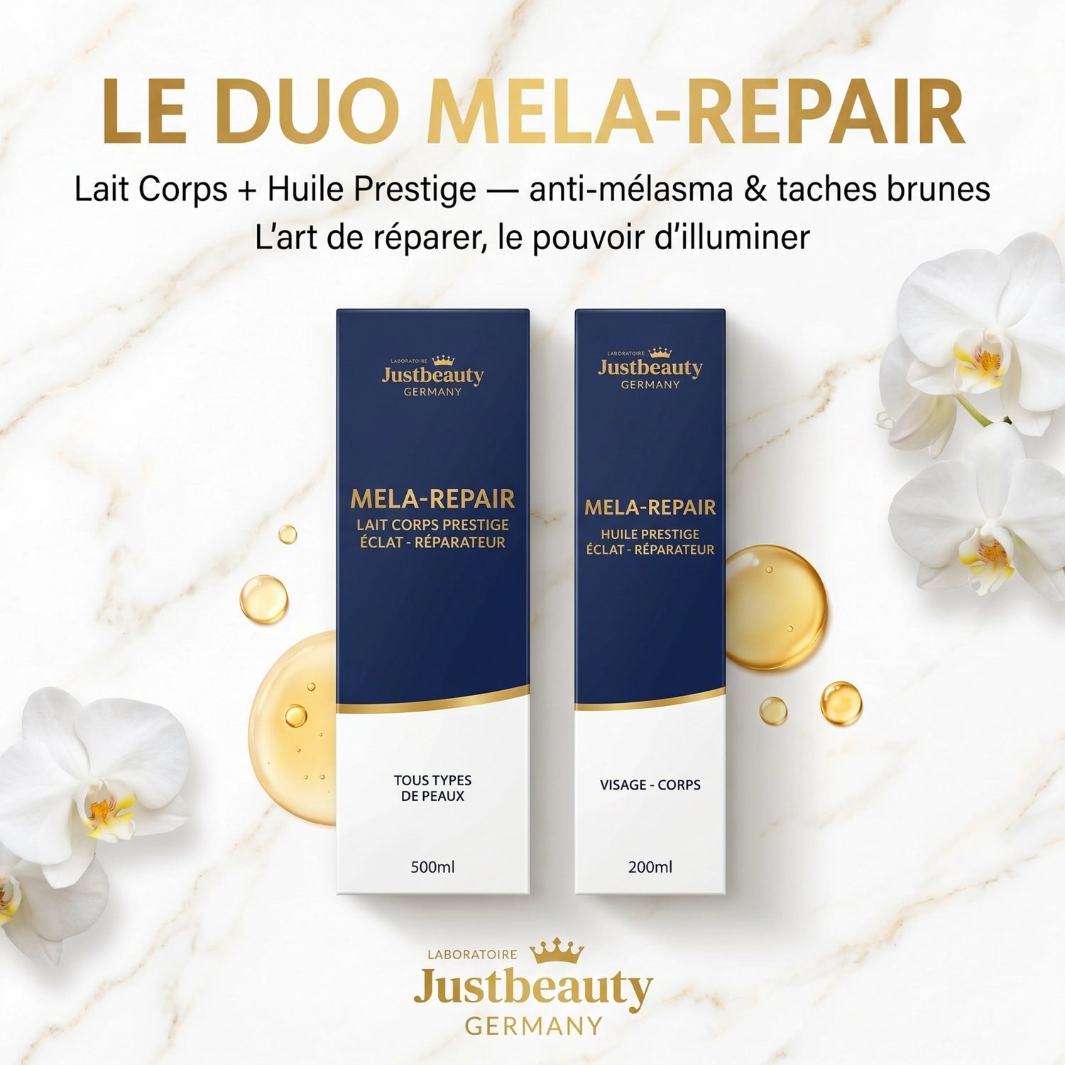 Ma Routine Éclat-Réparateur MELA REPAIR – Teint terne, taches & marques post-boutons | Lait Corps + Huile Booster d’Éclat