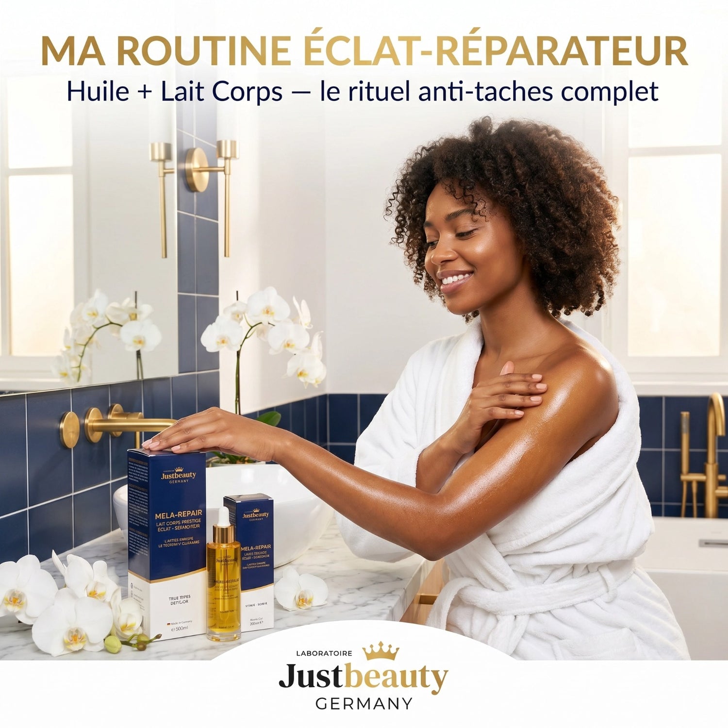 Ma Routine Éclat-Réparateur MELA REPAIR – Teint terne, taches & marques post-boutons | Lait Corps + Huile Booster d’Éclat