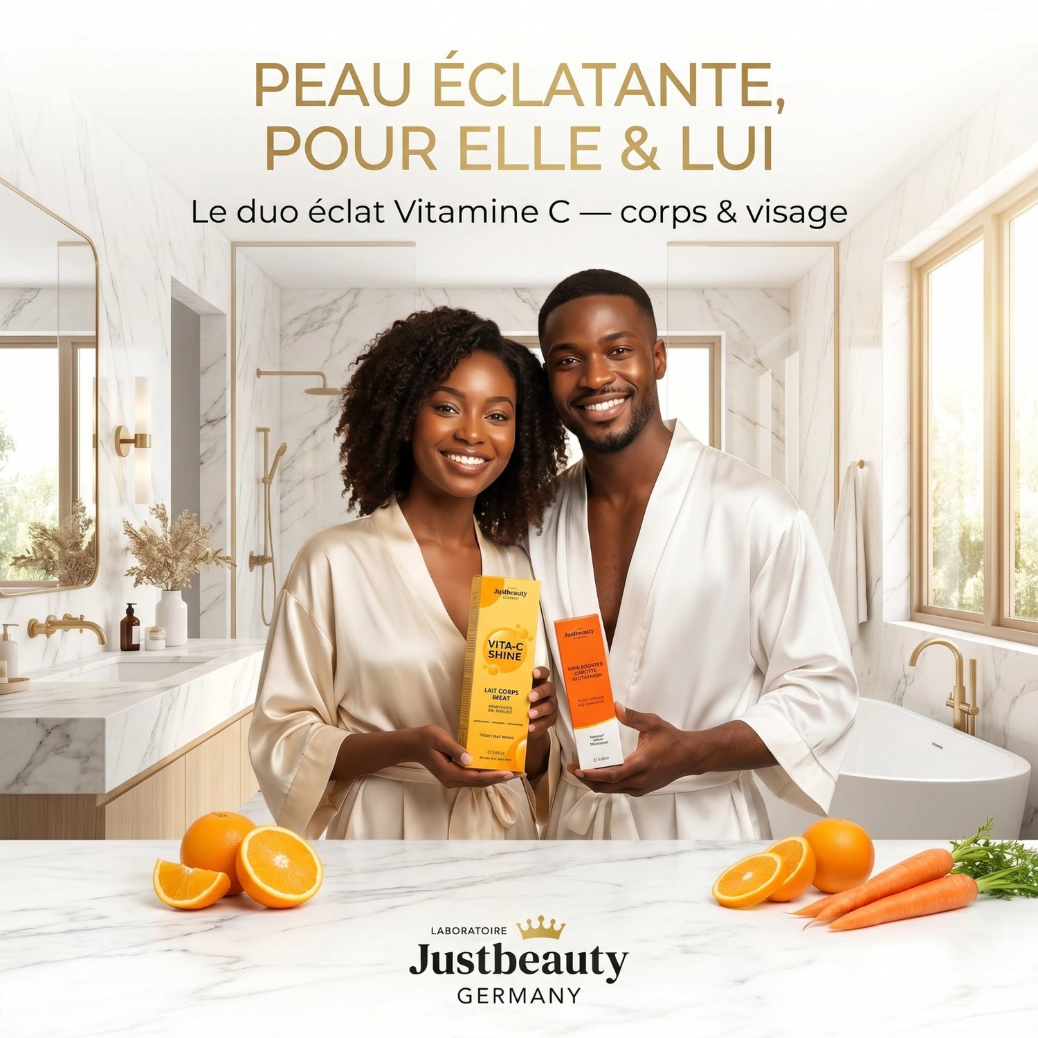 Vita C Shine – Ma Routine Glow Femme Enceinte – Peau Terne & Taches – Lait Corps + Huile Booster Carotte & Glutathion