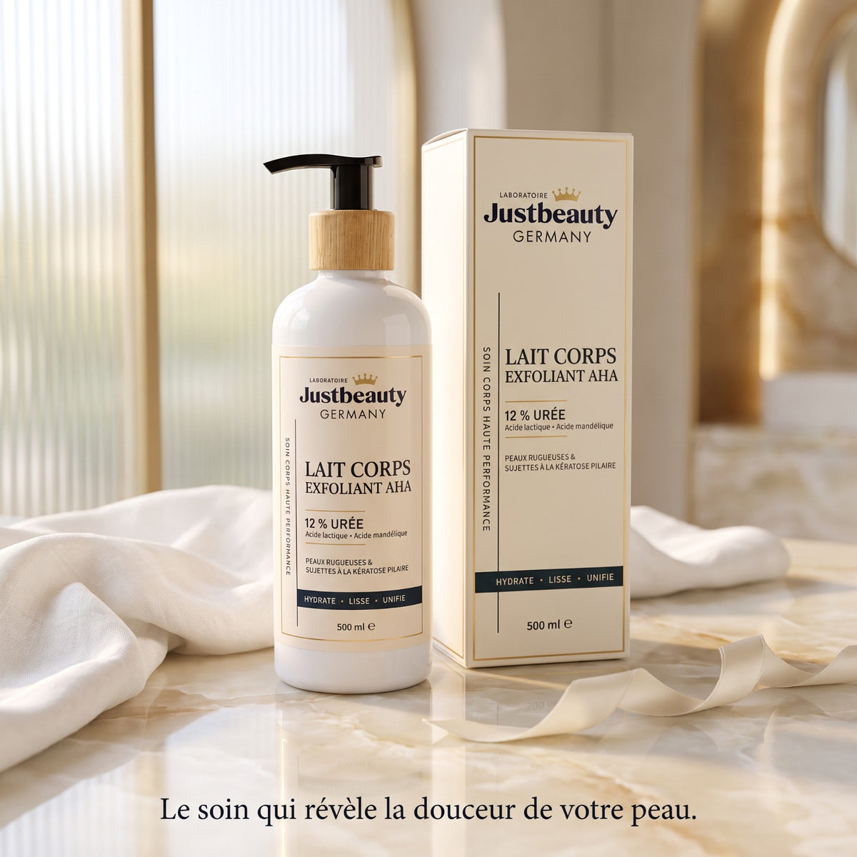 Lait Corps Exfoliant AHA 12 % Urée — Peaux Rugueuses & Kératose Pilaire — 500 ml