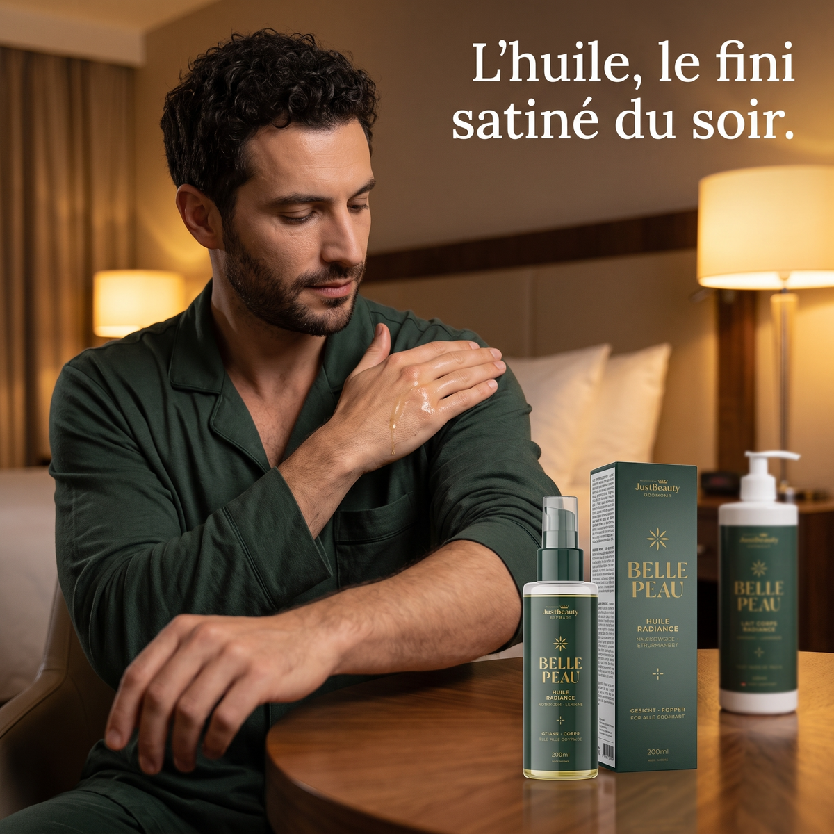 BELLE PEAU – Duo Corps Bain d’Hydratation & Éclat Satiné • Peau Souple, Lumineuse et Unifiée | Lait Corps + Huile Naturelle Booster