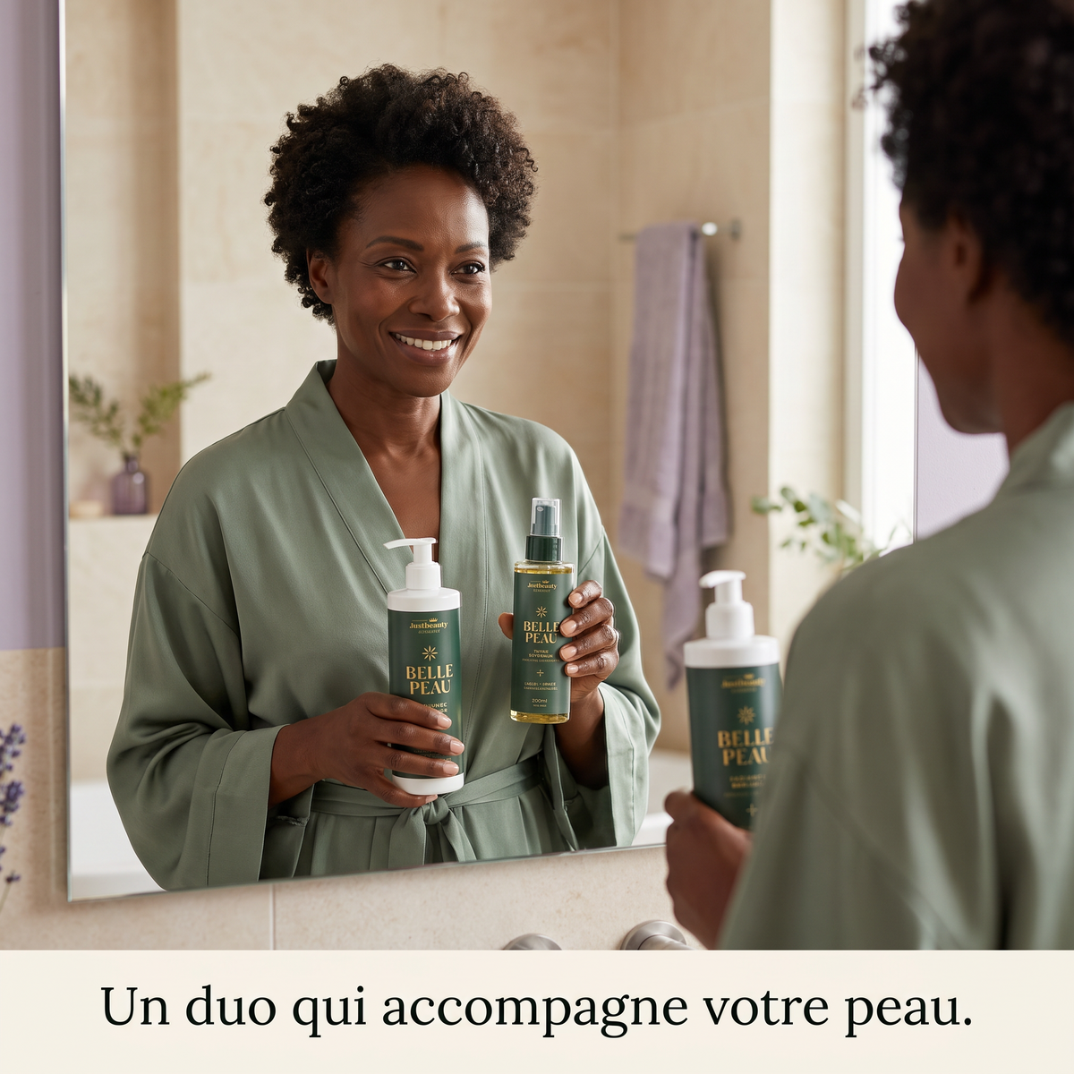 BELLE PEAU – Duo Corps Bain d’Hydratation & Éclat Satiné • Peau Souple, Lumineuse et Unifiée | Lait Corps + Huile Naturelle Booster