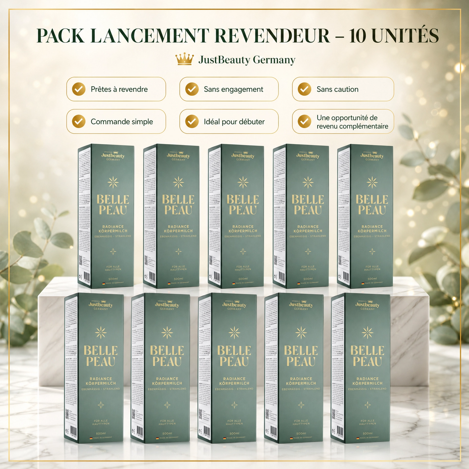 Pack Lancement Revendeur BELLE PEAU – 10 Laits Corporels de 500 ml