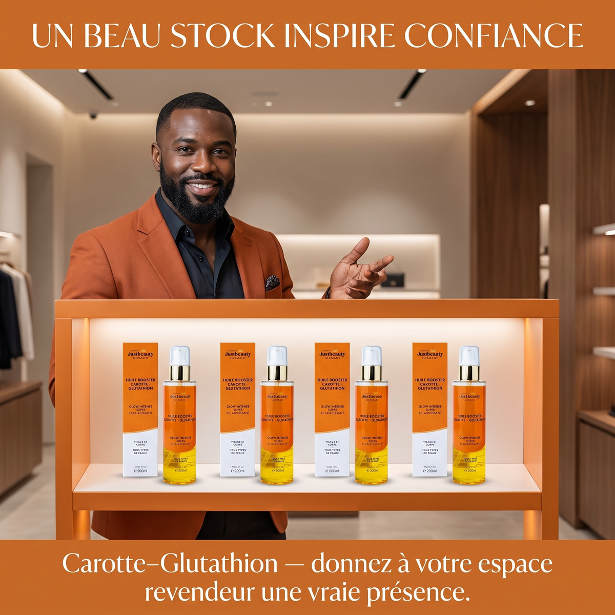 Pack Revendeur Huile Booster Carotte & Glutathion – 10 × 200 ml pour Passer de Cliente à Revendeuse