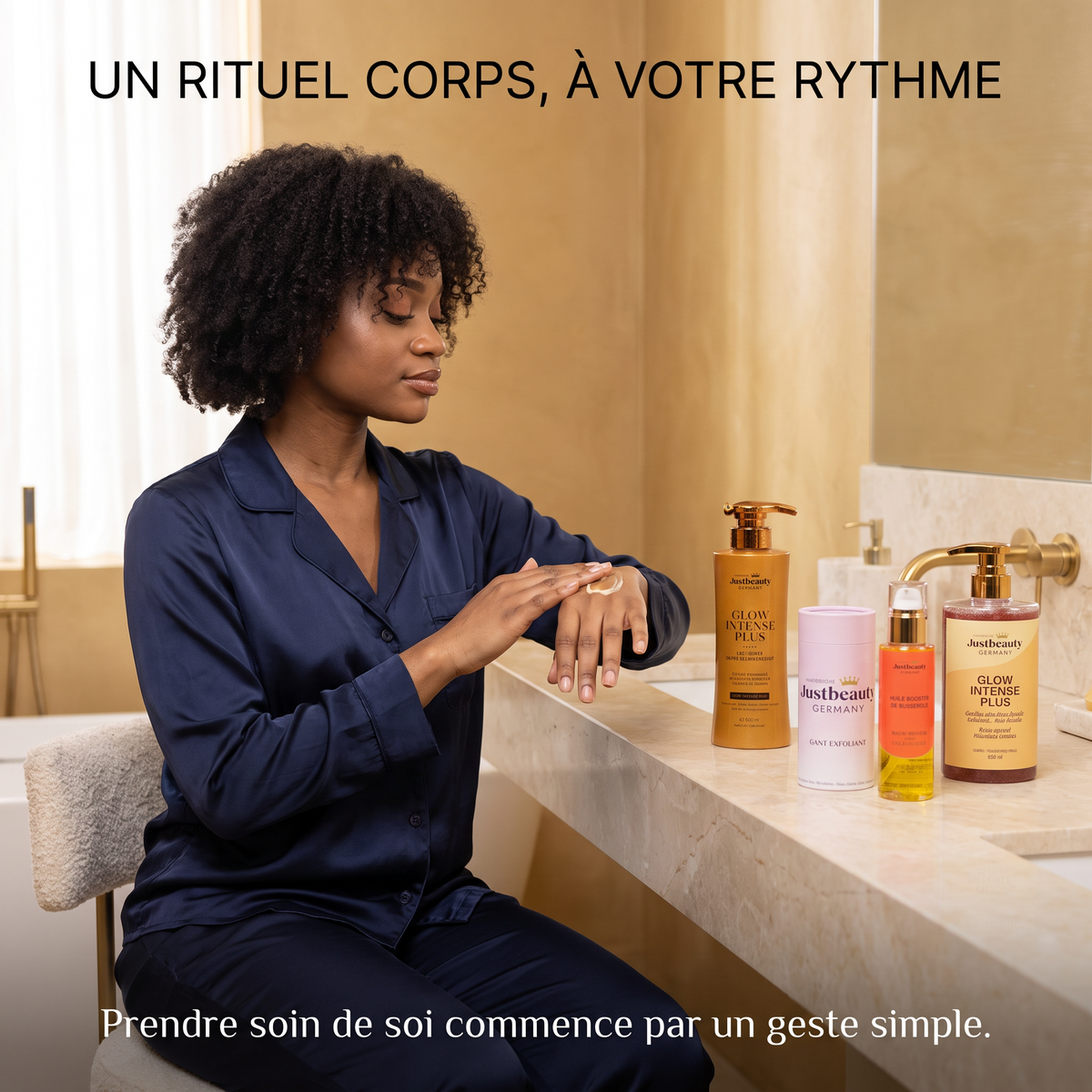 GLOW INTENSE PLUS – KIT CORPS ULTRA GLOW 4 PIÈCES + GANT DOS – RITUEL SUPER ÉCLAIRCISSANT