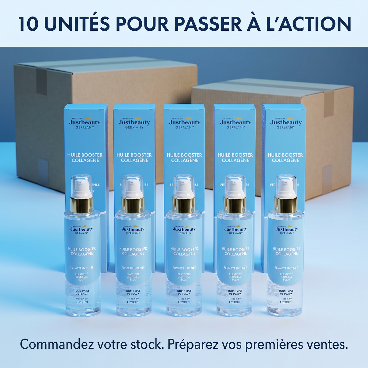 Pack Revendeur Huile Booster Collagène – 10 × 200 ml pour Transformer Votre Passion en Premières Ventes