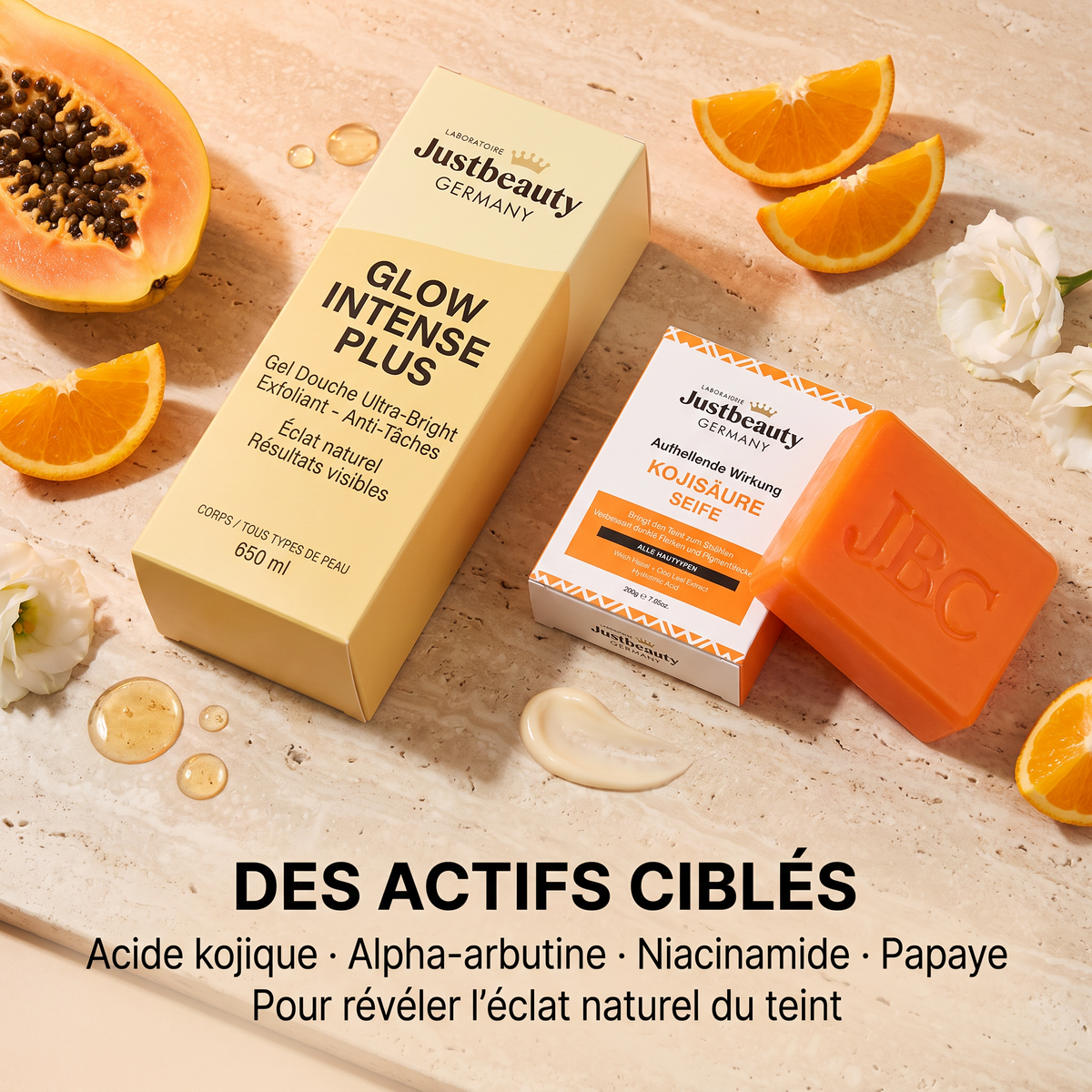 Glow Intense Plus — Duo Éclat : Savon Kojique Visage & Gel Douche Exfoliant Corps