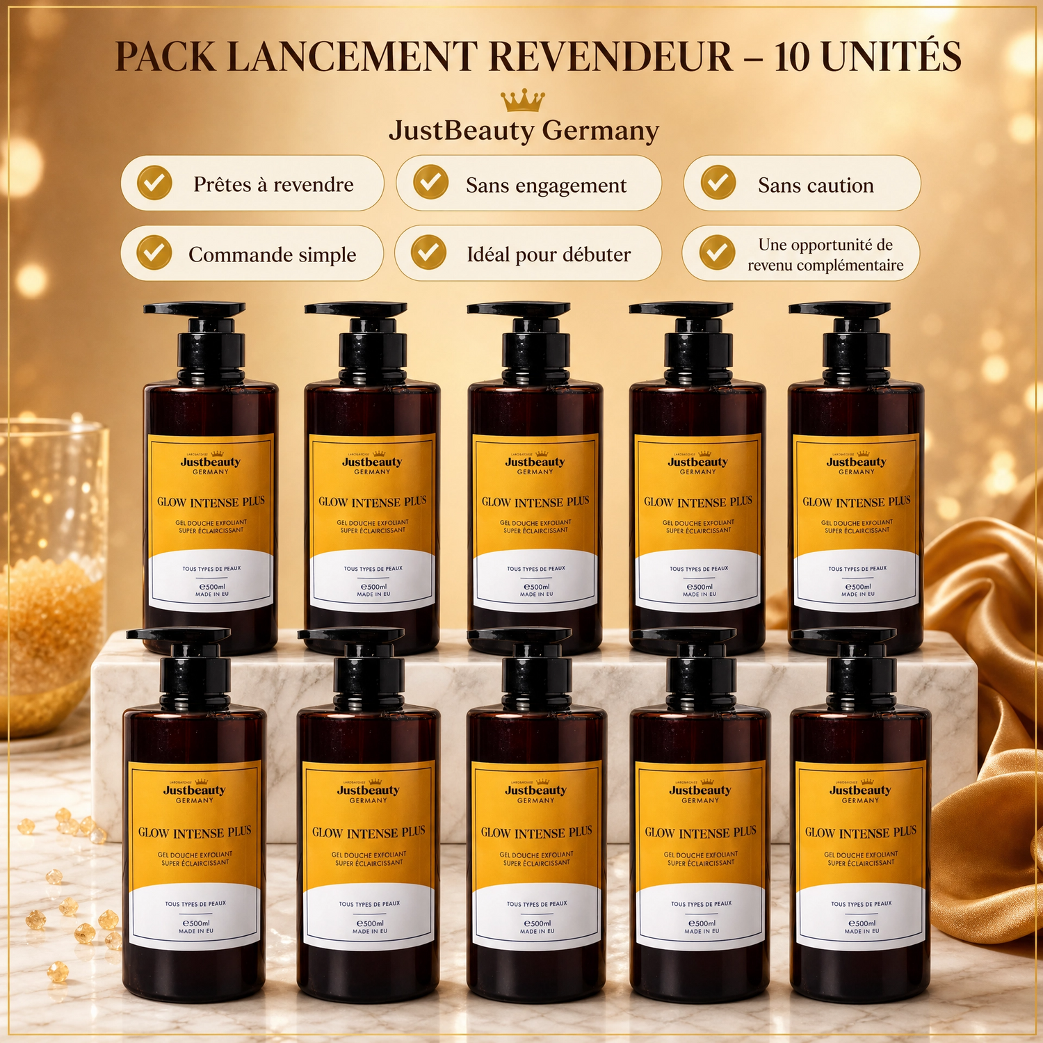 Pack Lancement Revendeur GEL DOUCHE 5 EN 1 JUSTBEAUTY – 10 Unités
