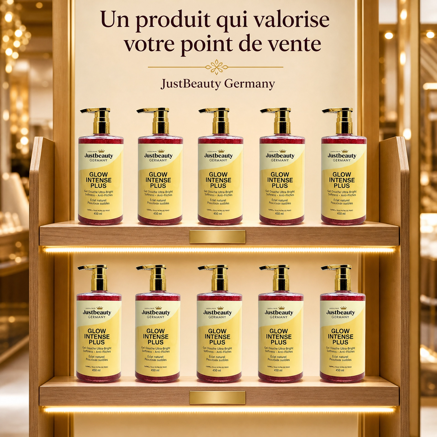 Pack Lancement Revendeur GLOW INTENSE PLUS – 10 Gels Douche Éclaircissants de 650 ml