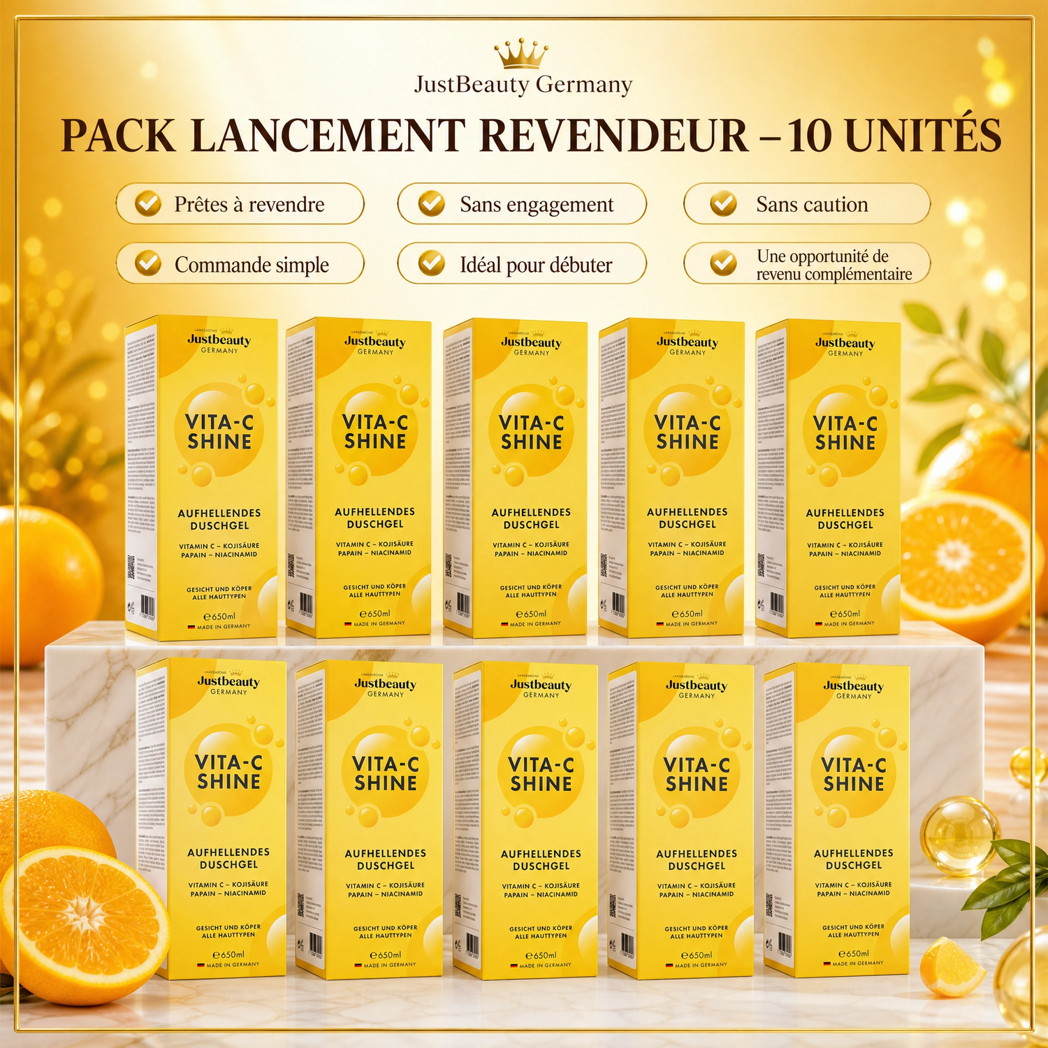 Pack Lancement Revendeur VITA-C SHINE – 10 Gels Douche de 650 ml