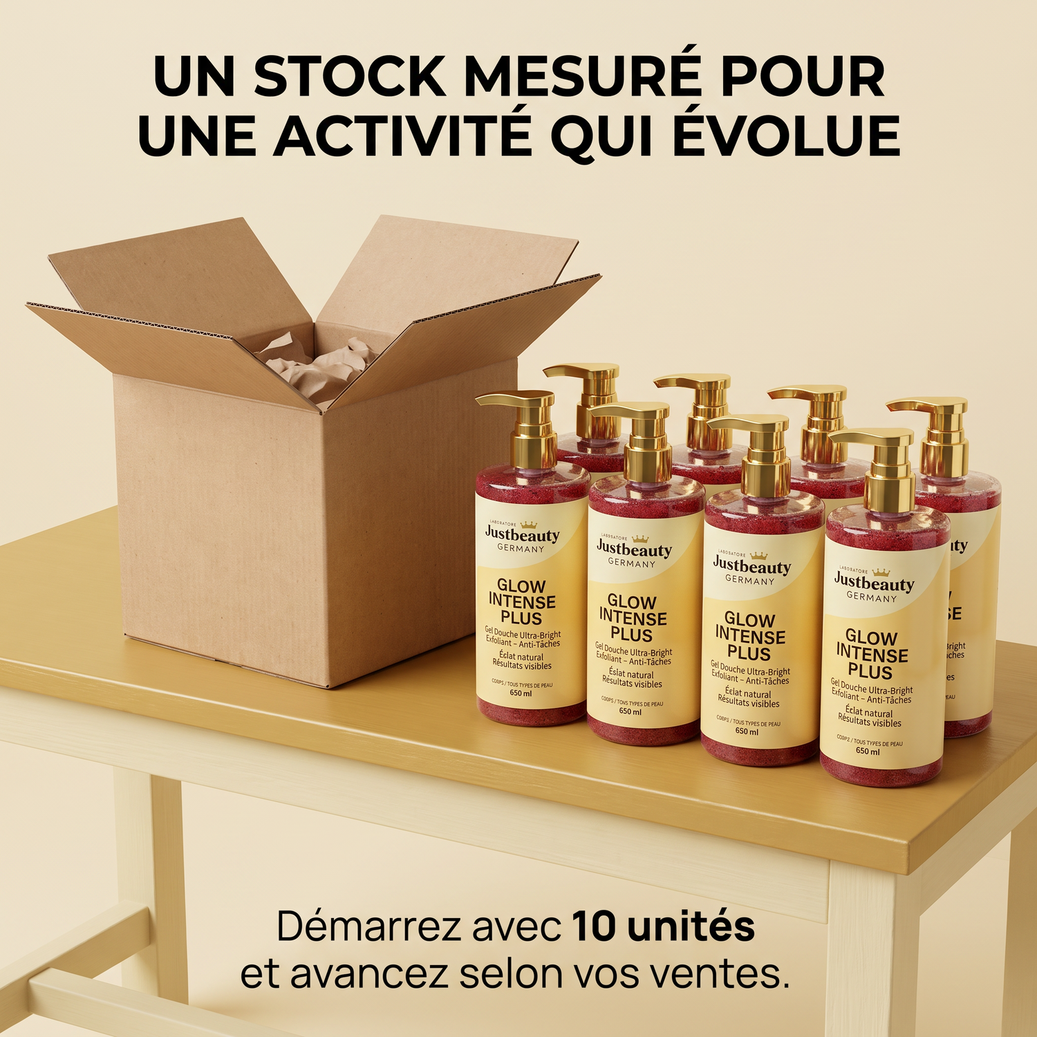 Pack Lancement Revendeur GLOW INTENSE PLUS – 10 Gels Douche Éclaircissants de 650 ml