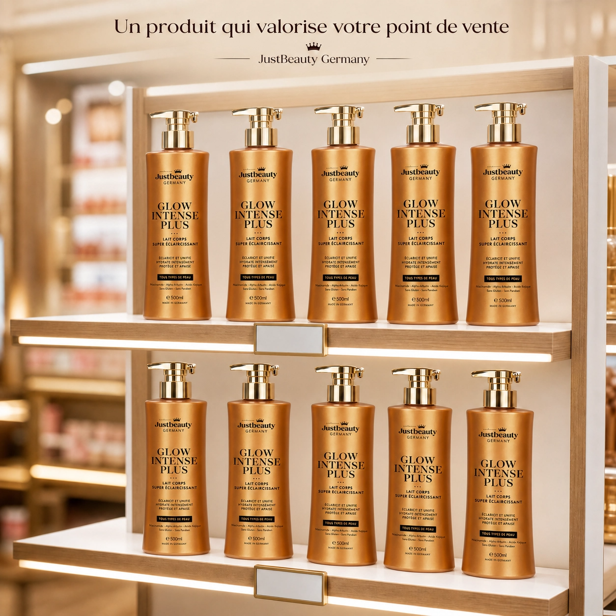 Pack Lancement Revendeur GLOW INTENSE PLUS – 10 Laits Corporels Éclat & Uniformité