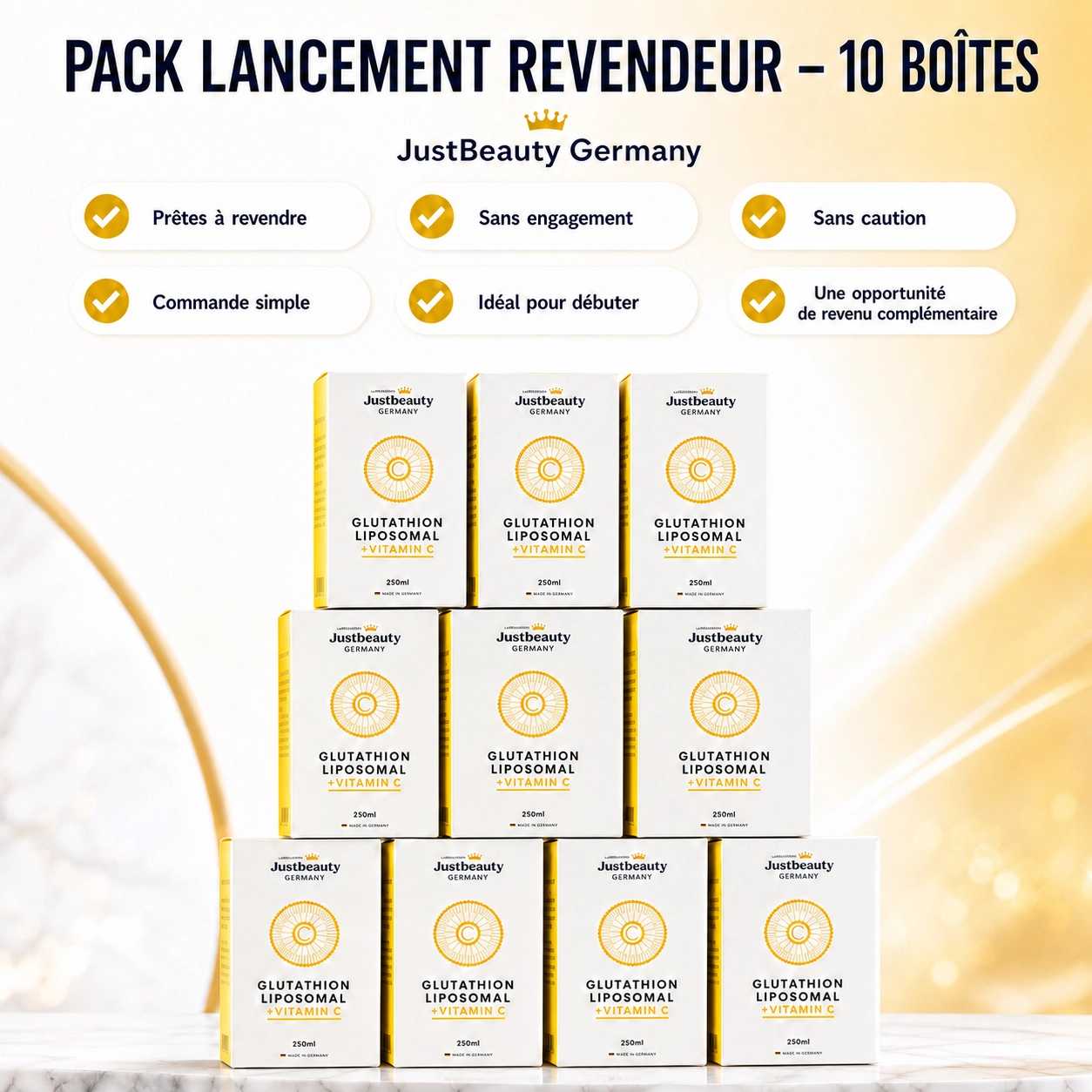 Pack Lancement Revendeur LIPO-GLOW – 10 Boîtes de Glutathion Liposomal avec Vitamine C