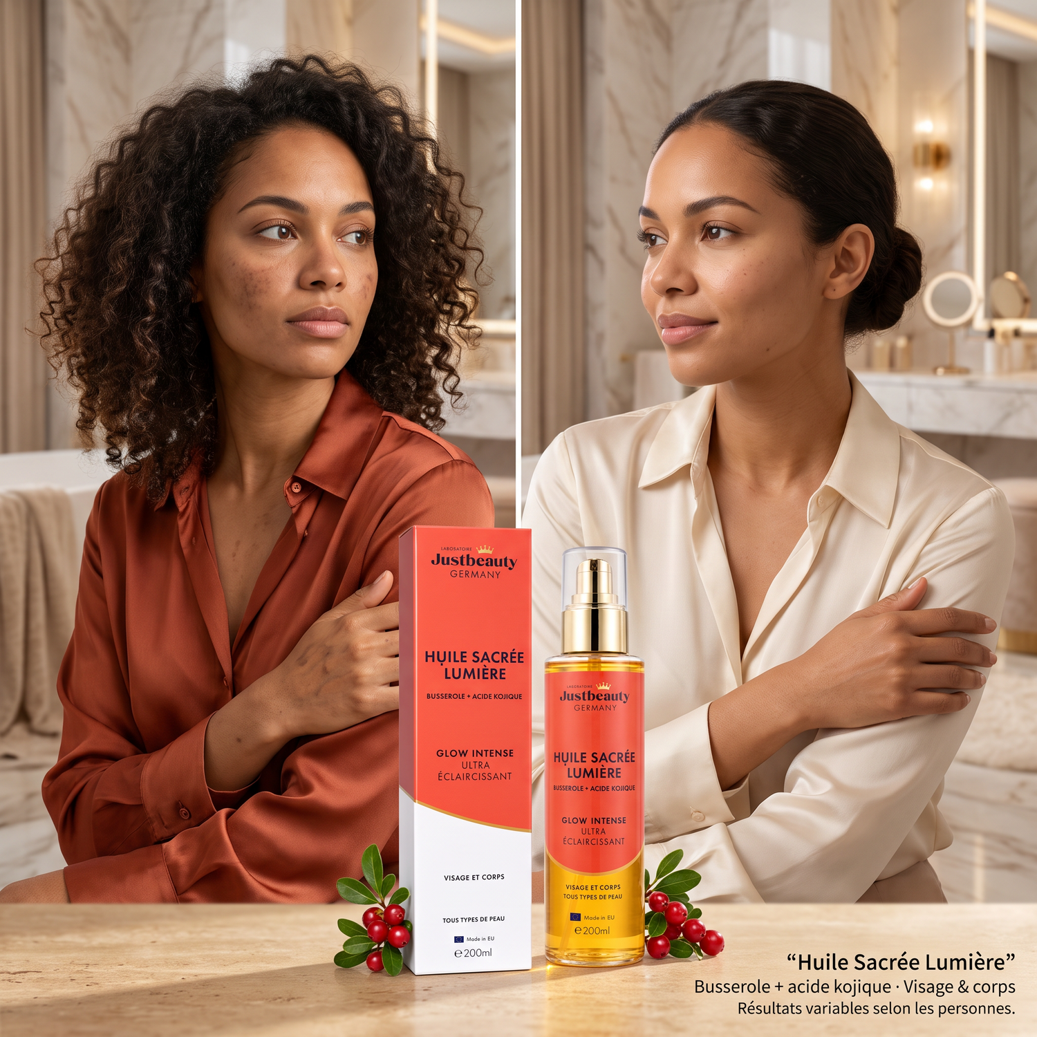HUILE SACRÉE LUMIÈRE – BUSSEROLE + KOJIC • ANTI-TACHES INTENSIVE & ÉCLAT IMMÉDIAT 200ml