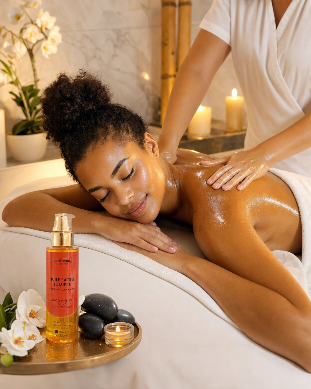 HUILE SACRÉE LUMIÈRE – BUSSEROLE + KOJIC • ANTI-TACHES INTENSIVE & ÉCLAT IMMÉDIAT 200ml