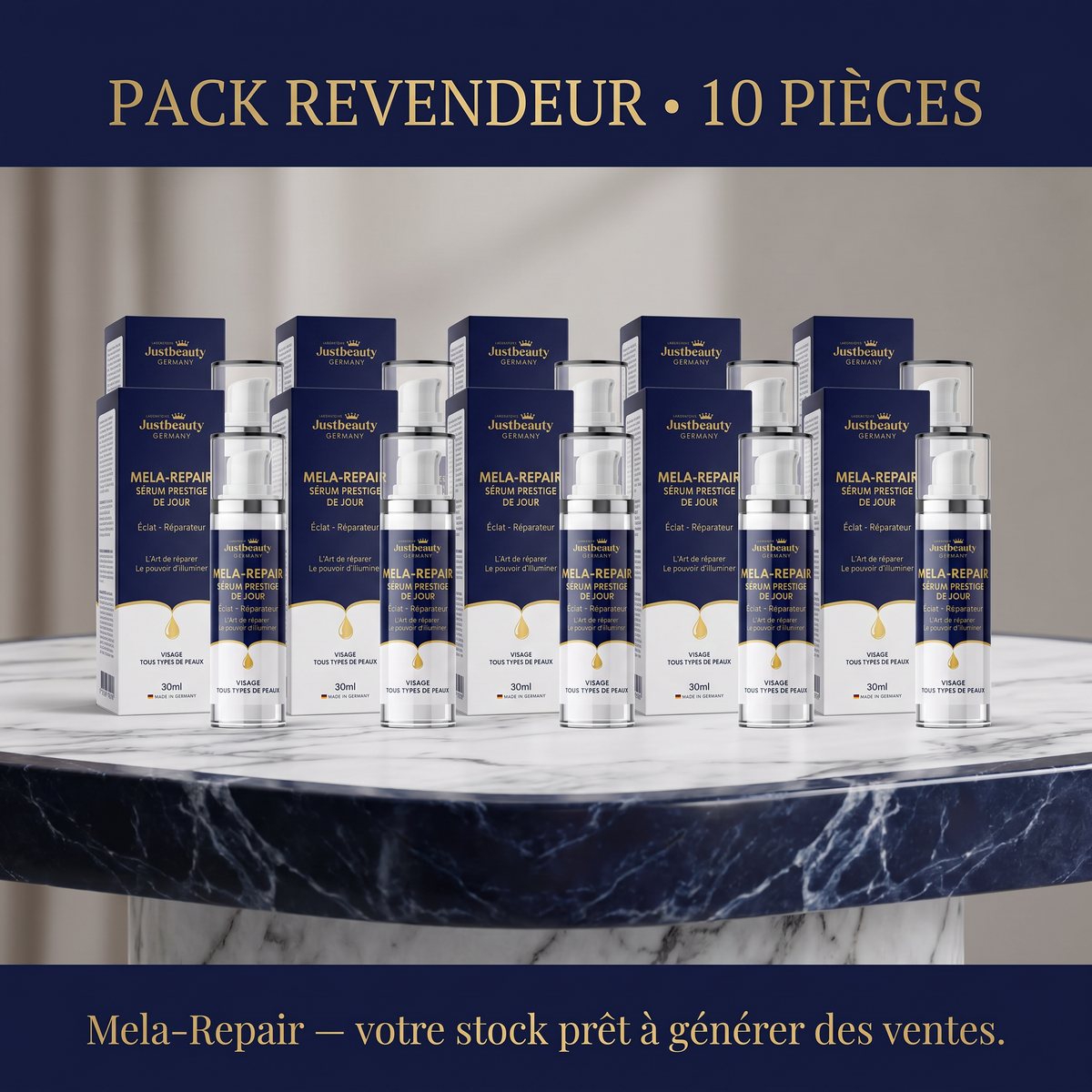Pack Revendeur MELA-REPAIR – 10 Sérums Prestige de Jour Anti-Taches de 30 ml