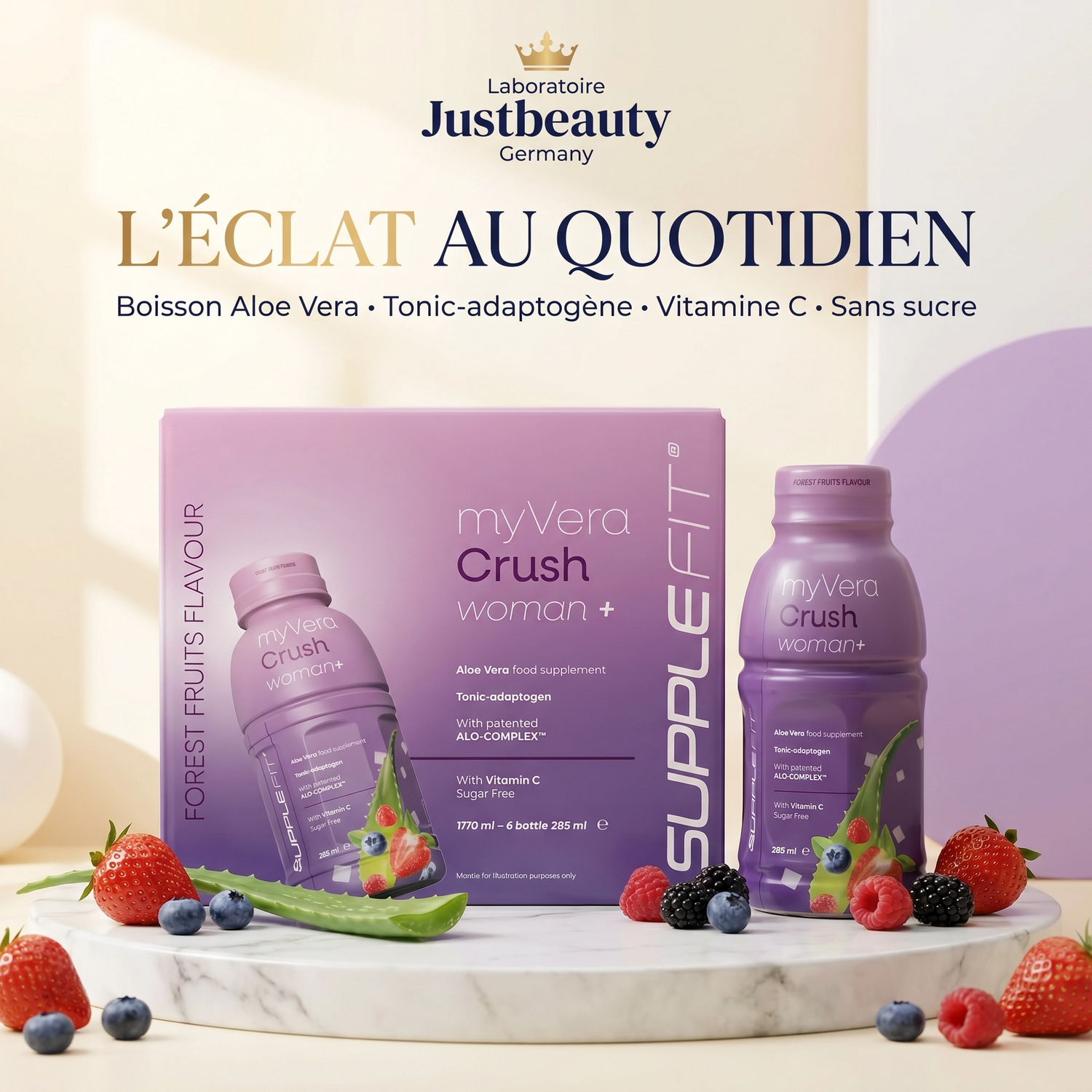 MYVERA CRUSH WOMAN + – VITALITÄT, ENERGIE & WEIBLICHES WOHLBEFINDEN – 6 × 285 ML