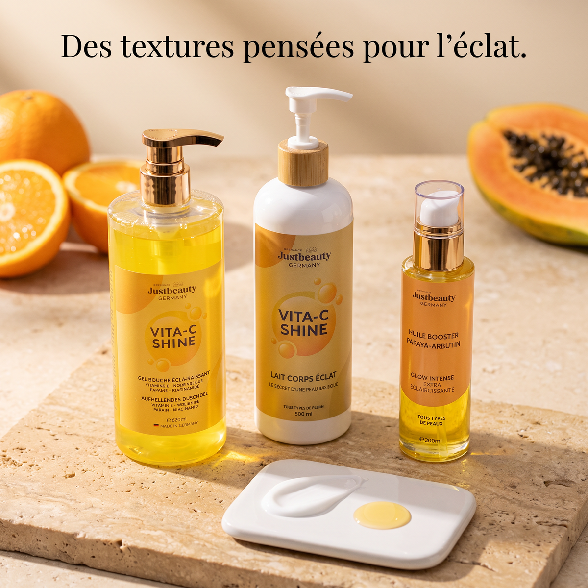 VITA-C SHINE – Trio 3 Pièces | Gel Douche + Lait Corps + Huile Booster – Peau Lumineuse & Satinée
