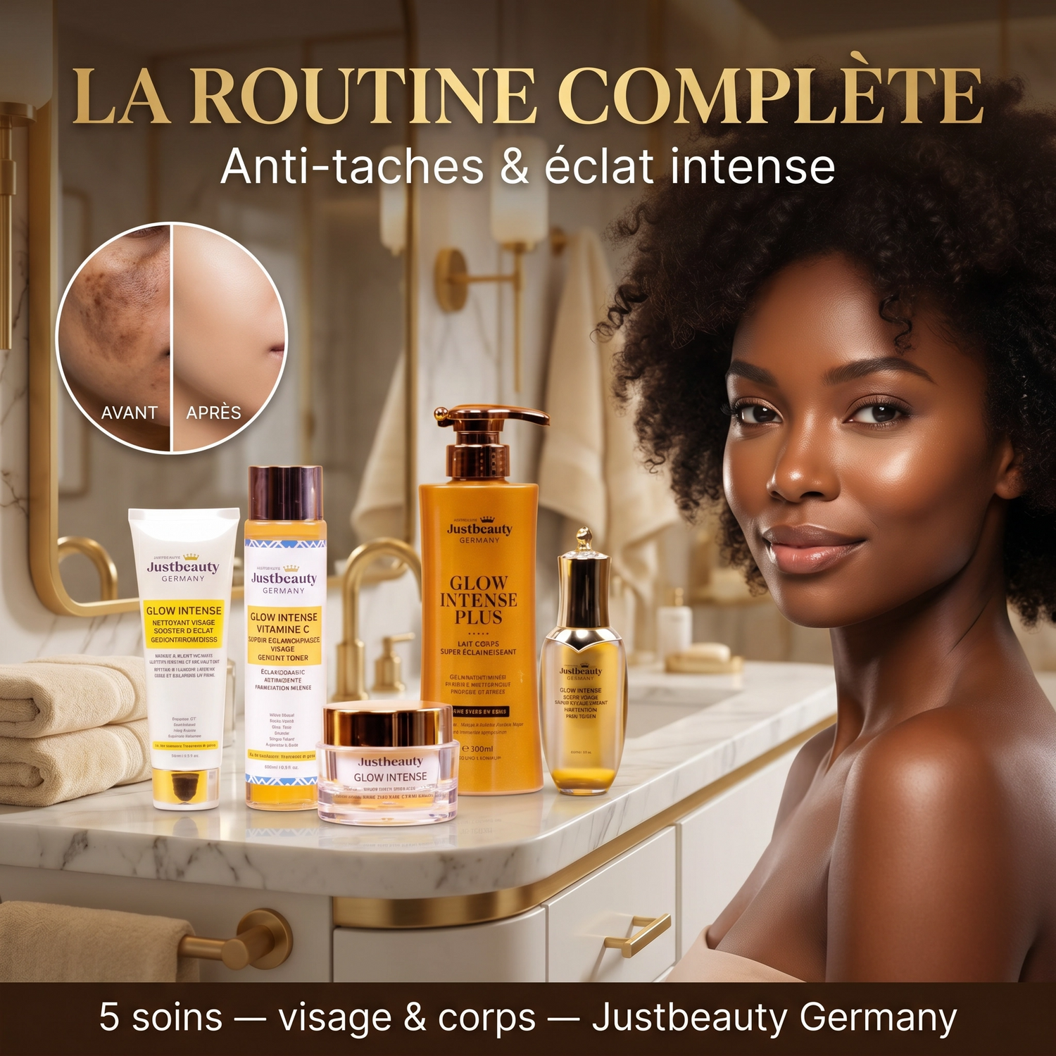 KIT VISAGE & CORPS GLOW INTENSE PLUS – ROUTINE ANTI-HYPERPIGMENTATION INTENSE AVEC CLEANSER | 5 PIÈCES