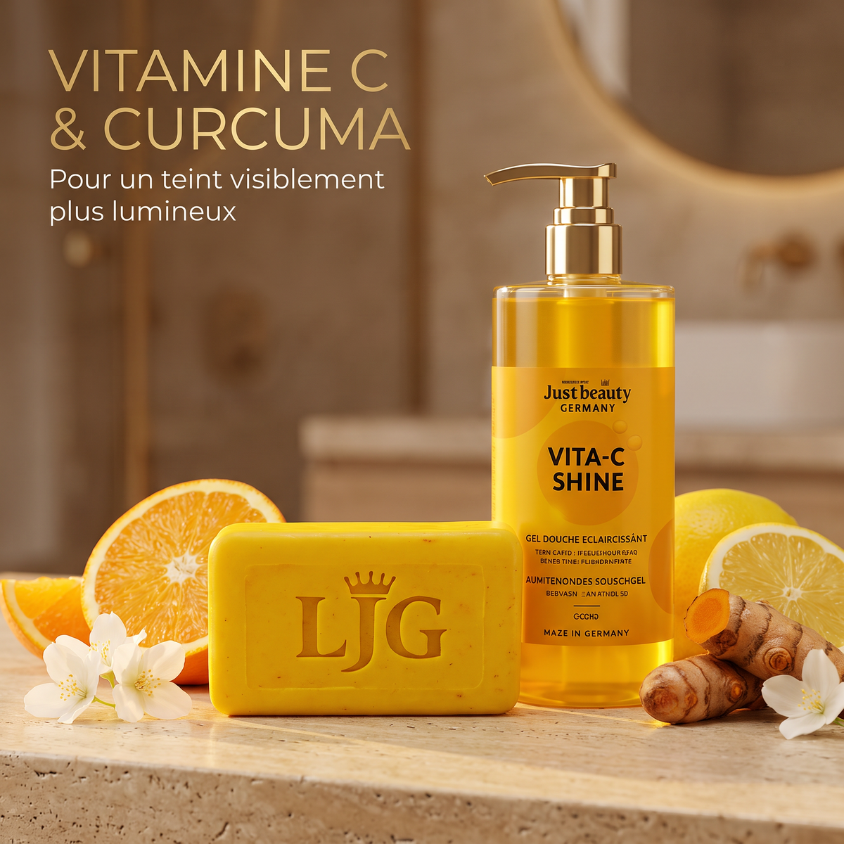 VITA-C SHINE – Duo 2 Pièces | Savon 200 g + Gel Douche 650 ml – Douche Éclat Max