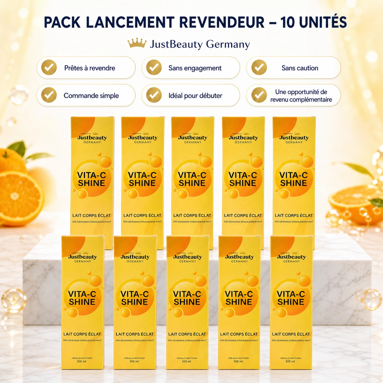 Pack Lancement Revendeur VITA-C SHINE – 10 Laits Corporels de 500 ml